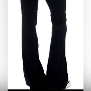 Black yoga fold over top pants cotton black 1 pair bell bottom flared stretchy